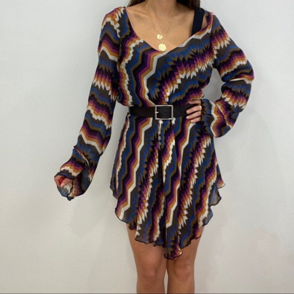 For Love And Lemons Multicolor Zigzag Mini Dress